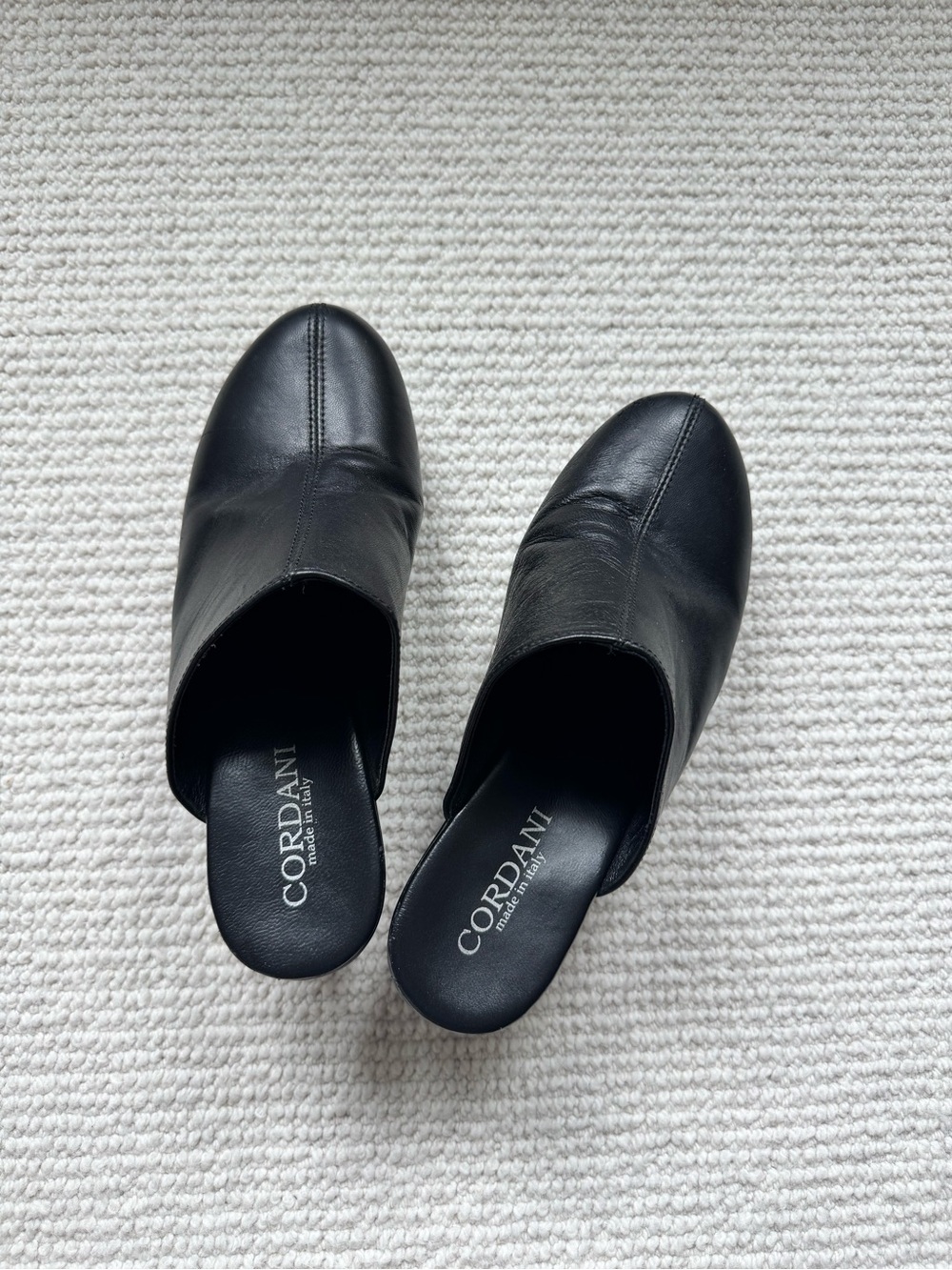 Cordani Black Leather Slide Mules